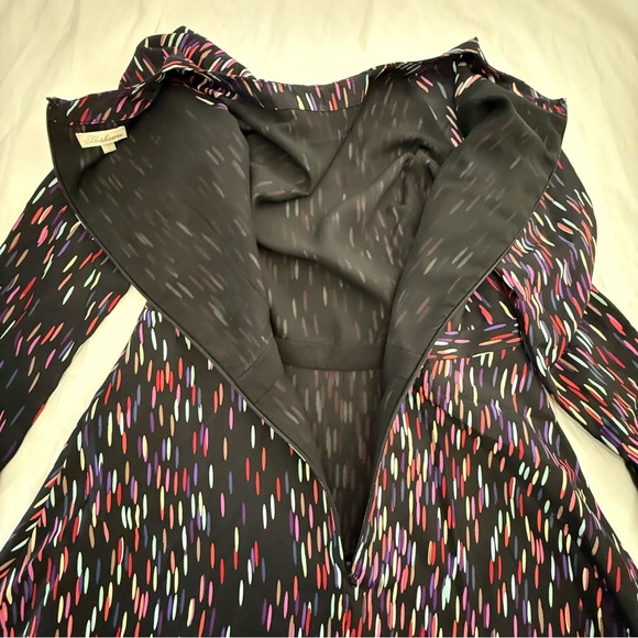 Shoshanna Silk Fit & Flare Dress Black Multicolor Confetti Print Long Sleeve Sz4 - Picture 7 of 12